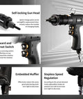 Pneumatic Rivet Nut Gun With Self Locking Head And 3 Mandrels 1/4 5/16 3/8 Industrial Grade Adjustable Speed Pull Rivnut Gun Model LM07