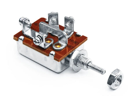 Universal Two Position Push Button Headlight Switch With OFF Parking Lamp And Headlight Modes Beefed-Up Heavy Duty 12V 24V Vehicle Switch 10A At 12V And 6.6A At 24V Fits Cars Trucks Buses Tractors AM 710C, metal terminals