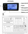 LCD display of 20 Inch Electric Bike Conversion Kit Front Wheel Hub Motor 36V 350W showing speed, mileage, and battery indicators.