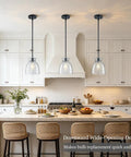 7.5" Black Hammered Glass Pendant Lights Kitchen Island Lighting 1 Pack E26 showcasing three pendant lights above a kitchen island.