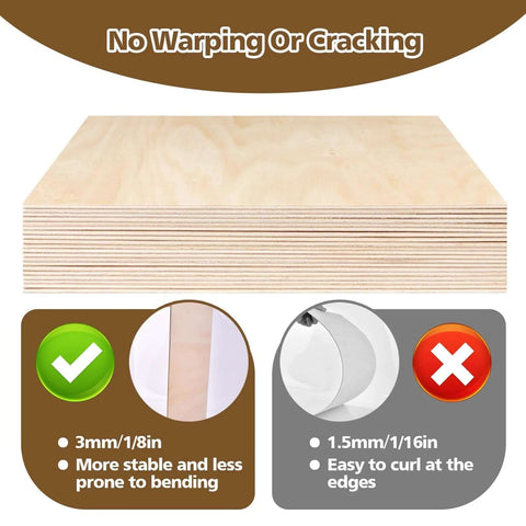 Adrattnay basswood sheets, 3mm (1/8 in) thick, 12x12 in, 24 pcs, light natural wood