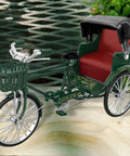 Deadset Cool Design 1:12 Scale Alloy Tricycle Model And Three Wheeled Rickshaw Miniature Figurine In Green, close-up view.