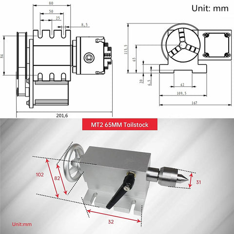 CNC Rotary Axis 4th Axis With 3 Jaw Chuck Hollow Shaft Dividing Head A Axis 65mm Tailstock 6 To 1 Reduction For CNC Router Engraving Milling Lathe Machine Pro Grade Heavy Duty