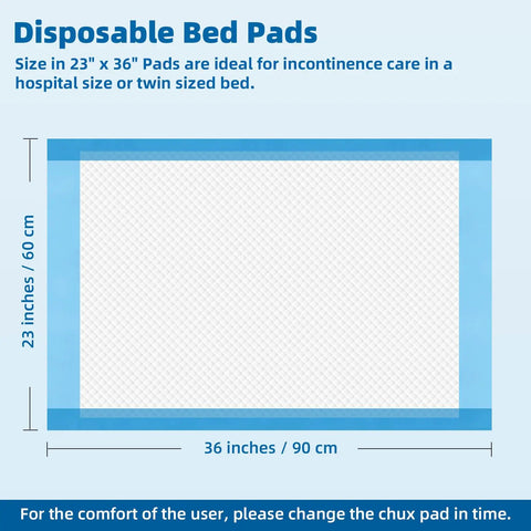 Heavy Duty Hassle Free Disposable Bed Pads For Dogs And Adults Super Soak Up Waterproof Training Sheets Leak Locked Backers Odor Blocking Shield 150 Count Pack, 23x36 inches size, ideal for beds.