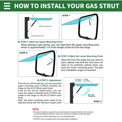 How to install 10 Inch Stainless Steel Hydraulic Gas Spring Struts with step-by-step instructions for proper mounting.