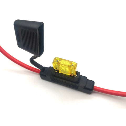 Heavy Duty Waterproof Maxi Inline Fuse Holder 10 Awg Fourteen Inch Cable 2 Pack Ip67 Seal stops dust with yellow fuse.