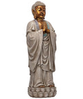 Asian Bodh Gaya Buddha garden statue, 30 inch tall cast stone resin, faux stone and metallic finish, hand painted for outdoor decor.