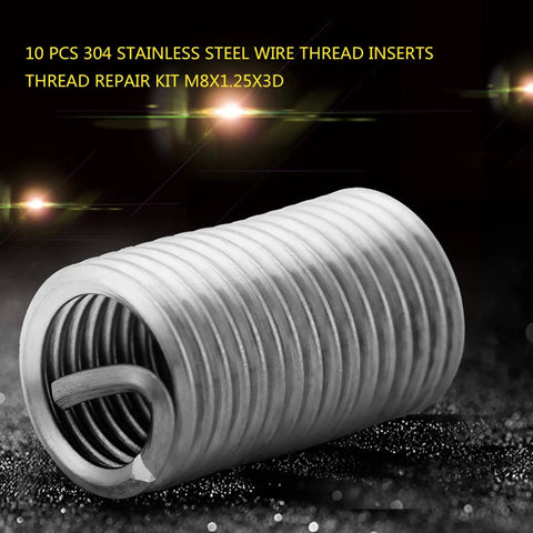 Close-up of a stainless steel wire screw sleeve from the 10 Pcs 304 Stainless Steel Wire Screw Sleeve Inserts Thread Repair Kit M8x1.25x3D