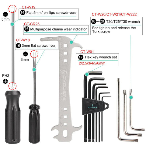 All In One 27 Piece Bike Tool Kit for Mountain and Road Bikes with durable storage case showing screwdrivers and hex key set