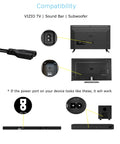2 Prong Polarized AC Power Cord for D E M Series HDTV and Sound Bar Replacement Cable connected to VIZIO TV and soundbar ports