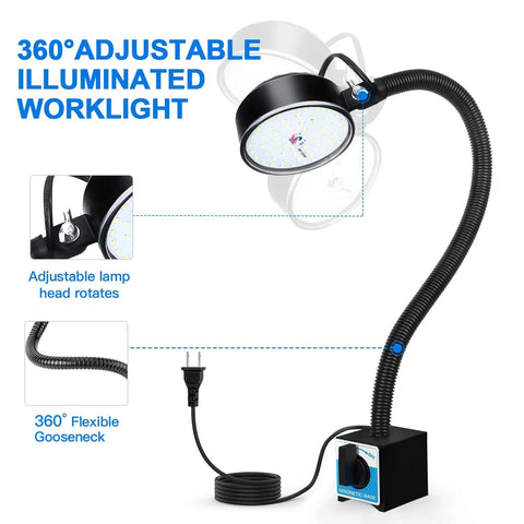 LED Work Light With Magnetic Base Gooseneck 20W 2000LM Flexible Adjustable Machine Light for garage workshop use