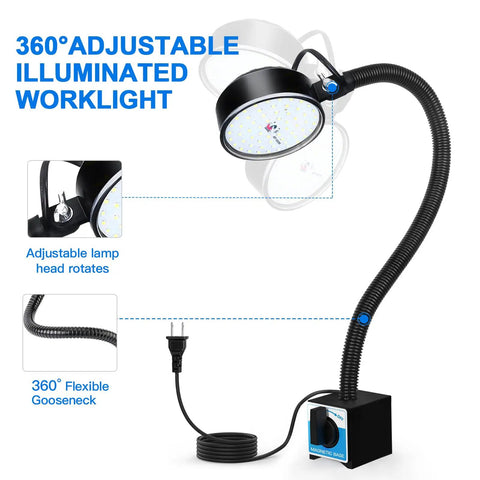 Magnetic LED Work Light 20W With 2000 Lumens 6500K Ultra Bright White Light 500mm Flexible Gooseneck for workbenches