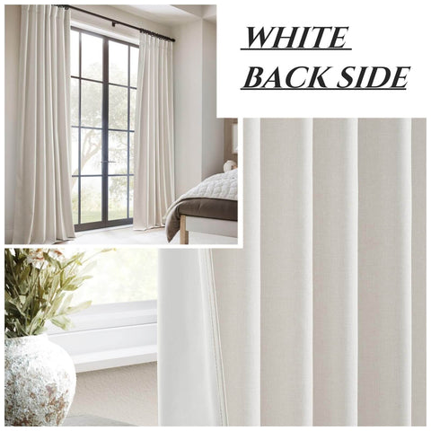 Total Blackout Curtains 96 Inches Long For Bedroom And Living Room Two Panel Set, Heavy Thermal Rustic Beige Linen Burlap Look