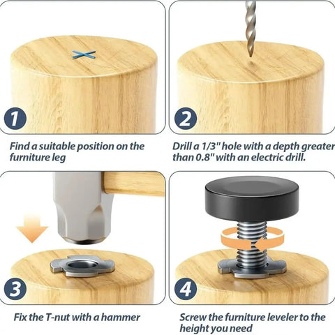 Beefy One Quarter Inch Threaded Leveling Feet For Furniture With T Nuts Adjustable Levelers installation steps guide