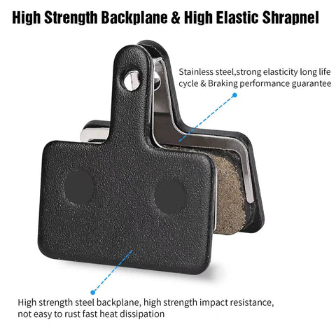 Four Pairs Bike Brake Pads With Essential Installation Tools For MTB Disc Brakes includes high strength steel backplane shown.