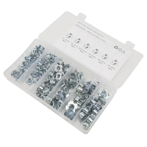 Box of 80Pcs T Nuts Threaded Inserts Pronged Tee Nuts Set Built Tough Galvanized Carbon Steel Rustproof Fasteners