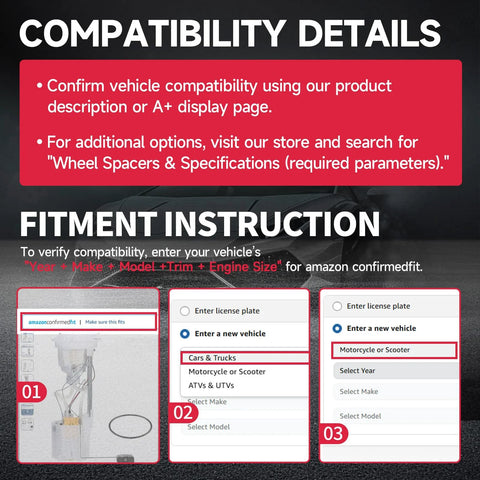Compatibility details and fitment instructions for Direct Fit Electric Fuel Pump Module Assembly Replacement Fits Buick Allure LaCrosse 2005 2006, Chevrolet Impala 2006, Monte Carlo 2006, Pontiac Grand Prix 2005 2006, OE Standard Drop In FG0379
