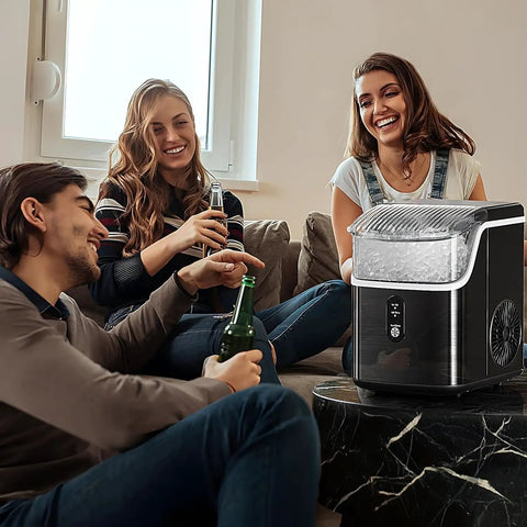 Nugget Ice Maker Countertop Portable Ice Machine With Scoop And Basket 34 Lbs Per 24 Hours in use during a gathering.