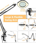 Hands Free Desk Magnifier With Light 15X And 10X Zoom, 84 LED Real Glass Lens, clamp mount and flexible swing arm illustration