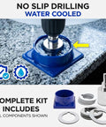 Drilax 1-3/8 inch diamond hole saw kit with water delivery and guide; blue drilling guide and accessories shown.