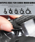Close-up of Five Size Car Wire Loom Clips Kit With Push In Design in use for cable management in vehicles, 130pcs set.