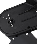 Close-up of rugged black plastic watercraft rudder for canoe and kayak angling boats, showing precise machining detail.