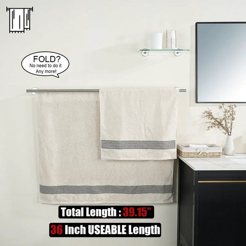 Double Bath Towel Bar 39 Inch Overall Usable 36 Inch, Premium 304 Stainless Steel with towels in bathroom setting