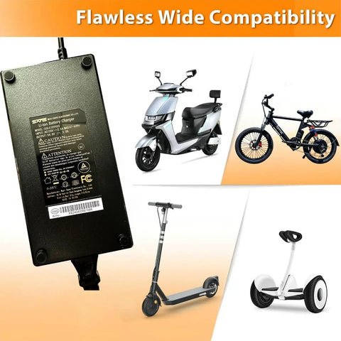 48V To 54.6V 2A Electric Bike Charger For 48V Lithium Battery With 120V AC Input And 2.1mm DC Jack, Smart OVP OCP SCP Protections, Red Charging Light, Green Full Indicator, Built For Fast Safe Charging On The Go