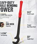 Heavy Duty 14 Inch Wire Bending Tool For Easy Copper & Aluminum Cable Handling, 14.5" forged steel with angled head for 500 MCM wires.