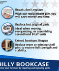 Infographic showing benefits of Heavy Duty Shelf Support Pins And Replacement Screws Compatible With Ikea Part 131372 for furniture repair.