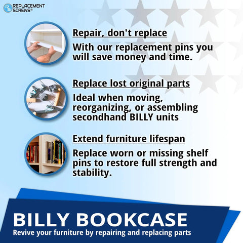Infographic showing benefits of Heavy Duty Shelf Support Pins And Replacement Screws Compatible With Ikea Part 131372 for furniture repair.