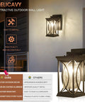 Outdoor Wall Lanterns With Dusk To Dawn Sensor Sleek Black Aluminum Exterior Light Fixture With Crack Like Glass Durable IP65 Waterproof Sconce