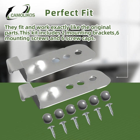 Beefy 2 Pack Dishwasher Installation Bracket Kit Made of Stainless Steel with Sturdy Build, Each Bracket Supports Up to 150 Lbs shown with screws and caps