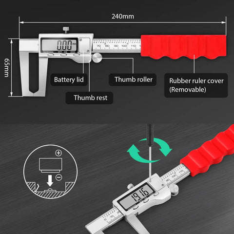 Digital Caliper For Disc Brake Rotor Micrometer And Thickness Measurement With LCD Display 6 Inch Tool shown with features.