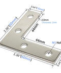 Diagram of stainless steel L-shaped bracket with measurements, featuring M5 holes, part of Ten Sets Of 2020 Stainless Steel T Slot Corner Brackets L Shape Joint Plates With Nuts And Bolts For 20x20 20mm V Slot Aluminum Profile Connector Accessories No Extra Purchases Needed Built To Last And Easy To Install Great For Diy Projects Clamps Frames.