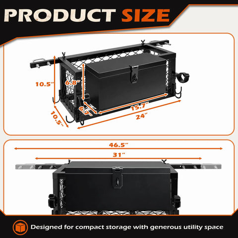 Shop Tough Tractor Tool Box 24 X 10.5 X 10.5 Inch Rugged Iron Mesh Farm Basket Organizer dimensions and features illustration.