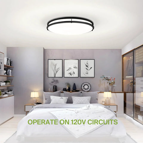 Bedroom with Dope 24 Inch Oval Flush Mount Light With 5CCT Dimmable ETL Listed Double Ring Black Fixture 38W, on ceiling.