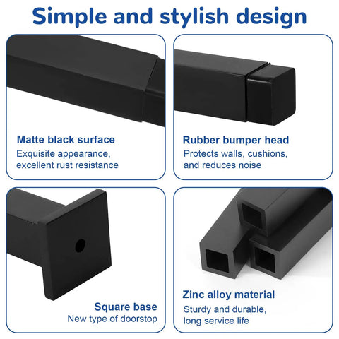 3 Pack Door Stoppers With Rubber Tips Door Bumpers Wall Protectors showing matte black design and zinc alloy material