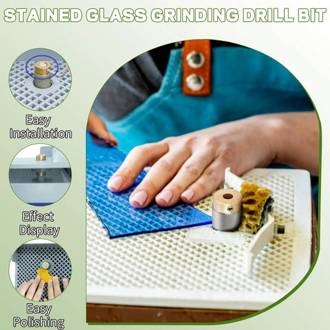 Two Pack Stained Glass Grinder Bits Three Quarter Inch Brass Core Diamond Head Tools For Glass Art And Decoration in use