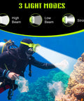 Diver using Underwater Dive Headlamp With IPX8 Waterproof, Rechargeable Scuba Light, 3 Modes, tackling coral with focused beam