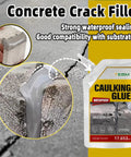 Slick Repair Self Leveling Concrete Crack Filler And Cement Patch Mix For Driveways Patios applied to crack with caulking glue.