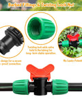 10 Pack Inline Half Inch Drip Irrigation Ball Valves With Locking Barbed Ends Shut Off Valves Kit shown with green barbed fittings