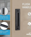 Matte Black Sliding Barn Door Handles Set, 2 Pack With Hardware Kit For Interior Use, shown flush mounted on door, sleek modern finish