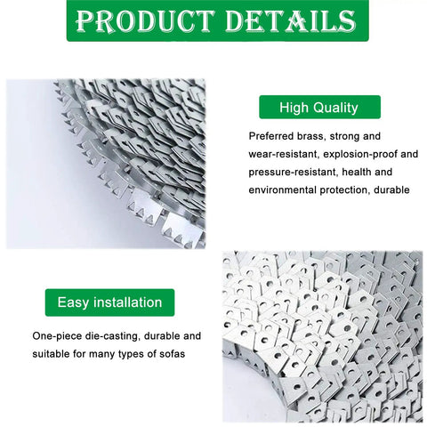 Sturdy 32 Foot Flexible Metal Upholstery Tack Strip For Sofa And Chair Fabric Securing With Curved Edge Grip close-up of teeth pattern.