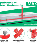 Straight Up No Sweat Cabinet Hardware Jig Kit featuring 44 and 16 inch aluminum alloy measuring rulers with thumb screw and scales.