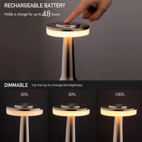 Portable LED Table Lamp With Touch Sensor, Three Level Brightness, 1500mAh Rechargeable Battery Lasts Up To 48 Hours