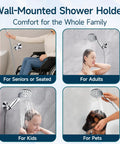 Handheld Shower Head Holder With Dual Angle Positions And Strong Wall Suction Bracket Includes Adhesive 3M Disc No Tools Required Easy Install Chrome Finish shown for various uses