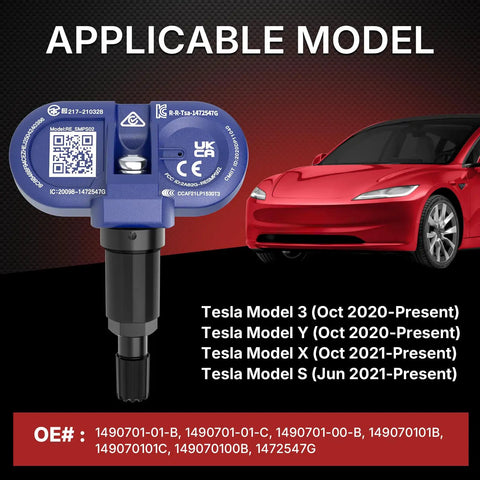 Upgraded Bluetooth TPMS Sensor For Tesla Models 3 Y S X 2020 2025 Real Time Tire Pressure Monitoring With Slick Energy Saving 2Ghz Chip And Quick Relearn, Tesla-compatible sensor