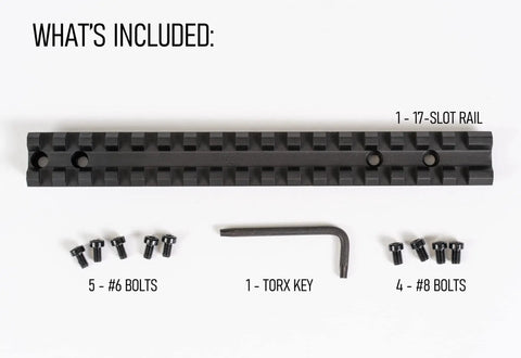 What's included: Picatinny Rail Mount For Remington 700 Short Action Rifles 0 MOA, bolts, and Torx key.