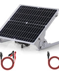24 Volt Solar Panel With Built In Mppt Charge Controller Waterproof Trickle Charger For Agm Lead Acid Lifepo4 Batteries RV setup with cables.